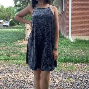 Blue suede flowy halter minidress | L |